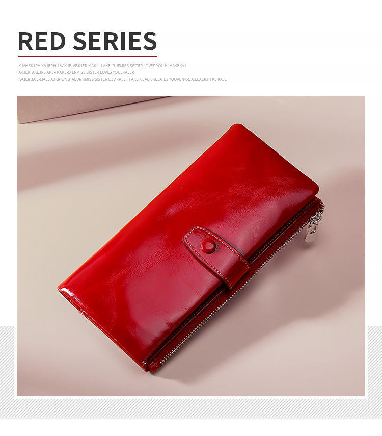 Women's Real Leather Long Multiple Card Slots Hand-held Retro Oil Wax Skin Coin Purse