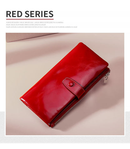Women's Real Leather Long Multiple Card Slots Hand-held Retro Oil Wax Skin Coin Purse