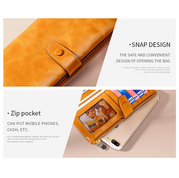 Women's Real Leather Long Multiple Card Slots Hand-held Retro Oil Wax Skin Coin Purse