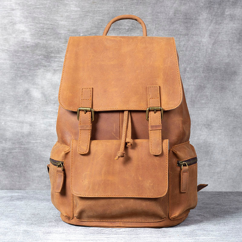 Crazy Horse Leather Backpack Men's Handmade Classic