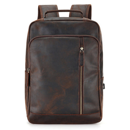 Backpack Men's Crazy Horse Leather Large Capacity